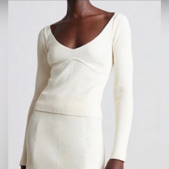 Who What Wear Collection Anneliese Herringbone Long Sleeve Top Ivory SZ M NWT - Picture 8 of 8